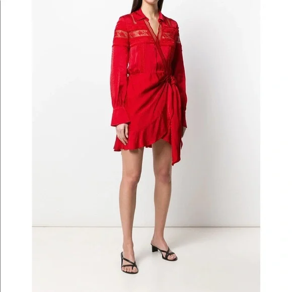 SELF-PORTRAIT Trimmed Wrap Red Dress - Picture 9 of 16